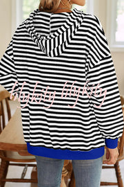 Striped Print Long Sleeve Pocket Loose Hoodie