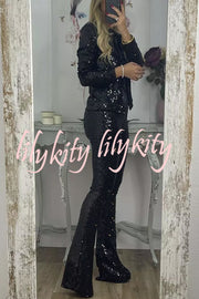 Holiday Cheer Sequin Tie-front Satin Bow Long Sleeve Jacket