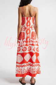 Beautiful Shell Unique Print Front Lace-up Loose  Maxi Dress