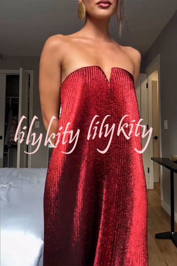 Party Time Pleated Metallic Fabric Off Shoulder Irregular Hem A-line Maxi Dress