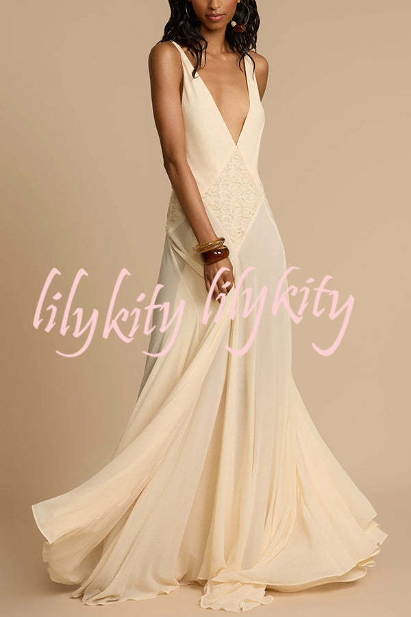 Venus By The Sea Tulle Lace Patchwork Backless Flowy Maxi Dress