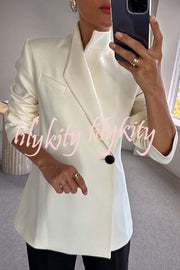 Fashionable Leader One Button Stand Collar Long Sleeve Blazer Jacket