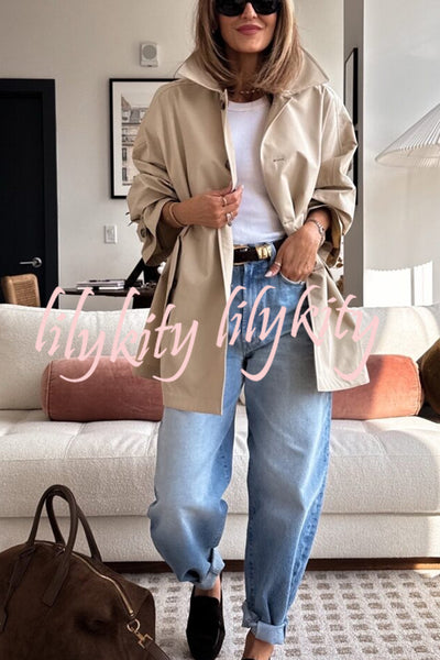 Timeless Fashion Button-breasted Wide Sleeve Pocket Twill A-line Jacket