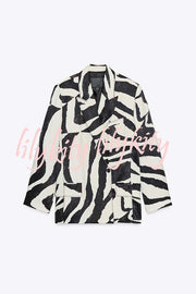 Breath of Freedom Animal Print Button Up Long Sleeve Lapel Loose Blazer