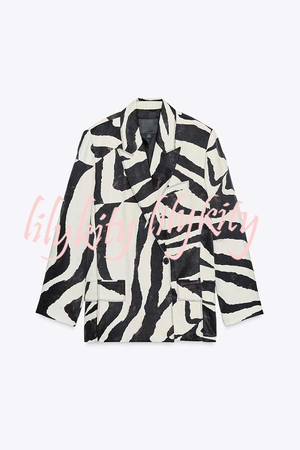 Breath of Freedom Animal Print Button Up Long Sleeve Lapel Loose Blazer