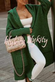 Fashionable Hooded Loose Long Letter Knitted Jacket