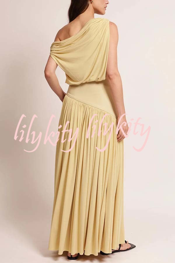 Gwen Soft Knit Fabric Off Shoulder Ruched Detail Drape Maxi Dress