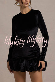 Solid Color Velvet Slim-fit Long-sleeved Mini Dress