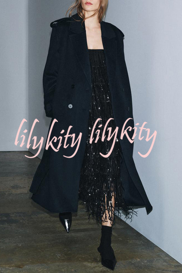 Chic Celebration Layered Sequined Tassels Slip Strapless H-line Midi Dress