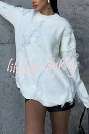 Fashionable Diamond Hollow Tassel Loose Sweater