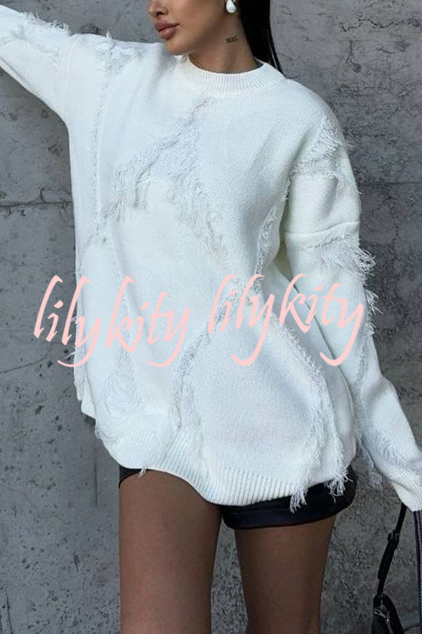 Fashionable Diamond Hollow Tassel Loose Sweater