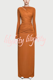Stylish Long-sleeved Slim-fit Pleated Elegant Maxi Dress