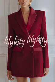 Modern Evening Gown Satin Lapel Button Long Sleeve Tuxedo-style Blazer Mini Dress