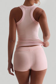 Fashionable Sports Yoga Style Sleeveless Square Neck Top and Elastic Slim Shorts Set