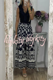 Unique Print Elastic Waist Loose Pocket Holiday Wide Leg Pants