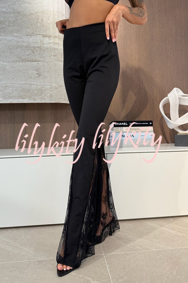 Dazzling Night High Waist Side Lace Hem Stretch Flare Pants