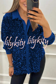 Fashion Velvet Sequined Loose Casual Long-sleeved Shirt