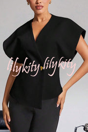 Fashion Button V-neck Asymmetrical Suit Vest