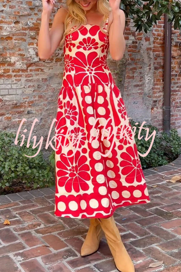 Vivid Dreams Unique Ethnic Print Slip Midi Dress