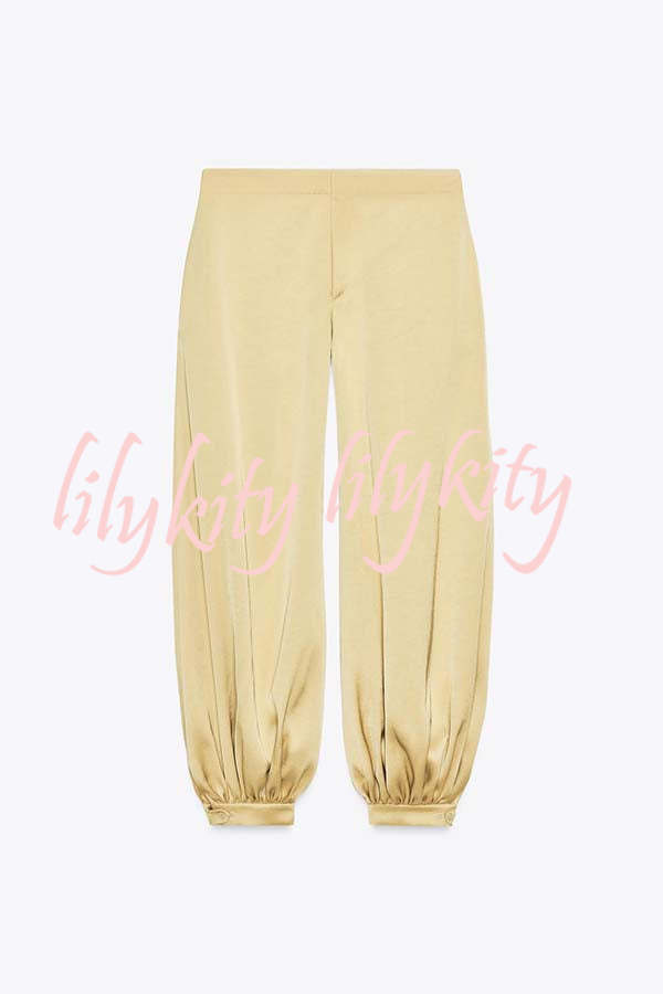 City Phantom Satin High Rise Pocket Aladdin Bloomers Pants