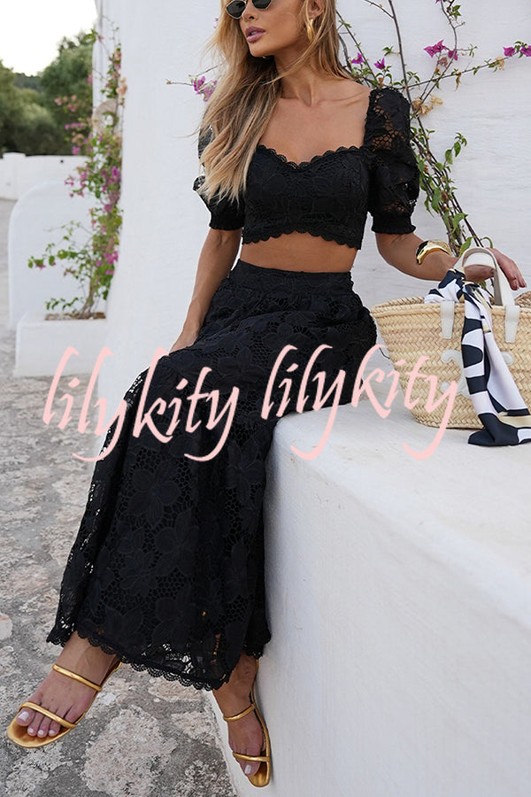 Romance Me Floral Embroidered Lace Puff Sleeve Crop Top