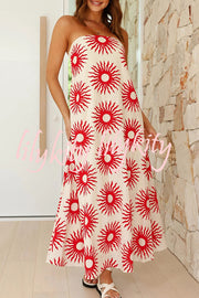 Sandy Silhouette Unique Print Strapless A-line Maxi Dress