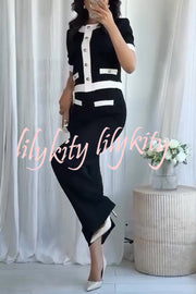 Fashion Contrast Color Stretch High Waist Casual Straight Pants