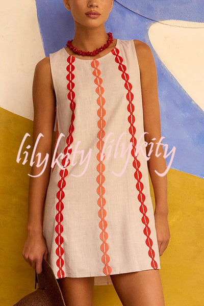 Unique Printed Round Neck Sleeveless Casual Loose Mini Dress