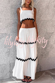 Napa Ric Rac Trims Sleeveless Crop Tank and Drawstring Elastic Waist Pocket Maxi Skirt