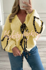 Fashionable Loose Long-sleeved Leopard Print Lace-up Knitted Sweater Cardigan