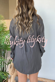 Solid Color Long Sleeve Button Casual Shirt-Style Rompers