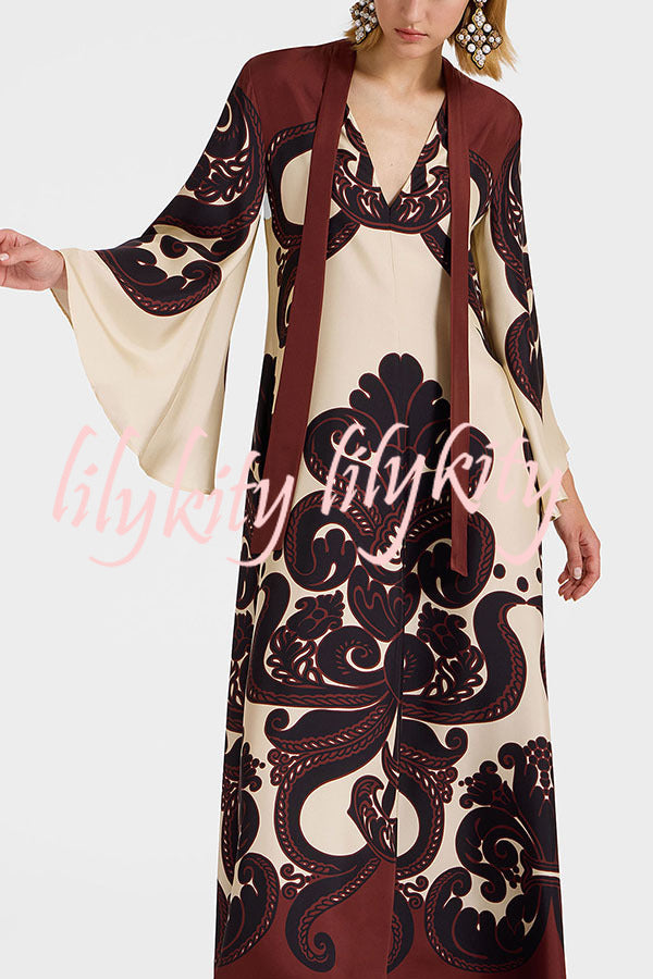 Unique Ethnic Print V-neck Long-sleeved Loose Dress