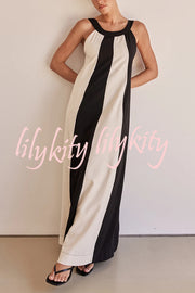 Day To Night Linen Blend Colorblock Wide Strap Maxi Dress