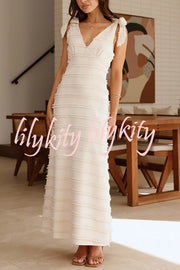 Solid Color V-neck Elegant Sling Lace Up Vacation Maxi Dress