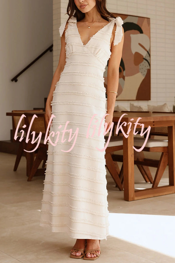 Solid Color V-neck Elegant Sling Lace Up Vacation Maxi Dress