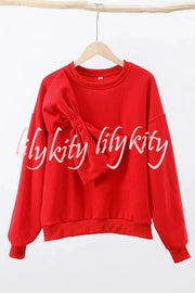 Solid Color Round Neck Long Sleeve Bow Loose Sweatshirts