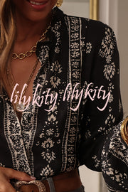 Unique Print Long-Sleeved Button-Up Elegant Shirt