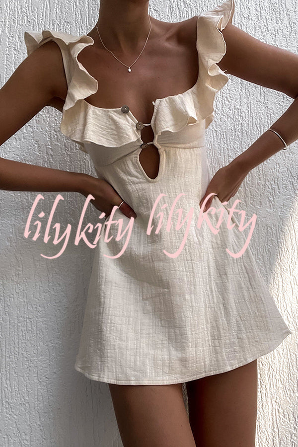 Happy Energy Linen Blend Ruffle Cut Out Resort Mini Dress