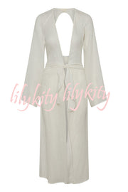 Emily Cotton Linen Blend Free Lace-up Backless Beach Cover-up