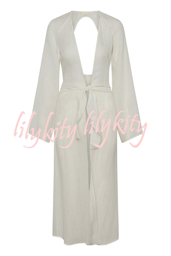 Emily Cotton Linen Blend Free Lace-up Backless Beach Cover-up