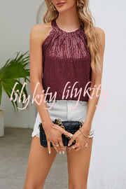 The Best Sequin Crew Neck Cutout Button Off Shoulder Top