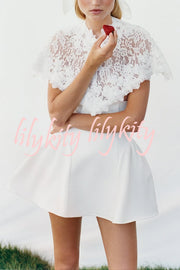 Unforgettable Floral Lace Crop Cape Flare Mini Dress