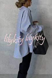 Fashionable Striped Printed Loose Long-sleeved Casual Shirt