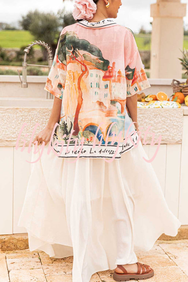 Unique Print Lapel Short Sleeve Vacation Casual Shirt