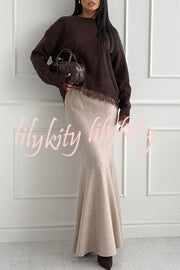 Caitlin Knit Stretch Fabric High Waist Fishtail Casual Maxi Skirt