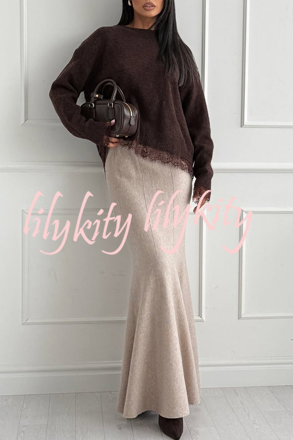 Caitlin Knit Stretch Fabric High Waist Fishtail Casual Maxi Skirt