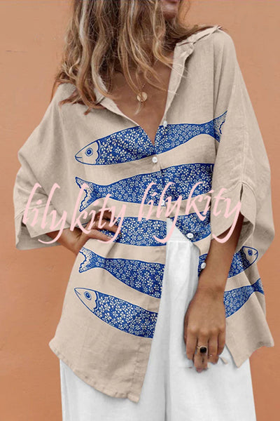 Unique Marine Print Casual Loose Shirt Top