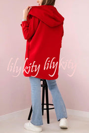 Solid Color Loose Hooded Zip-up Casual Sports Jacket