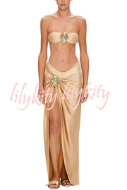 Matching The Beach Oyster Metal Decor High Slit Stretch Maxi Skirt