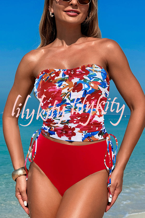 Unique Print High Waist Tie-Stretch Two-Piece Bikini Swimsuit